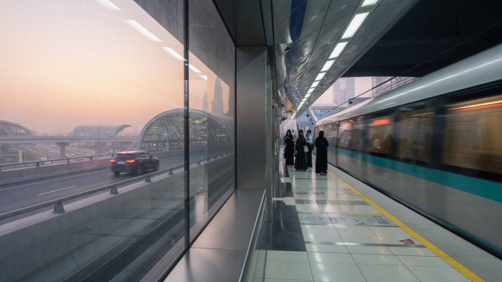 Dubai metro platform soft morning for car vs metro guide
