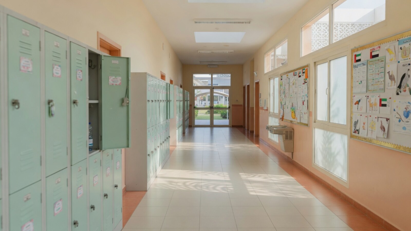 Empty school corridor soft light before campus tour