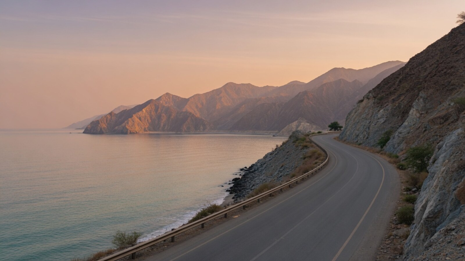 Fujairah coastal mountain road soft evening