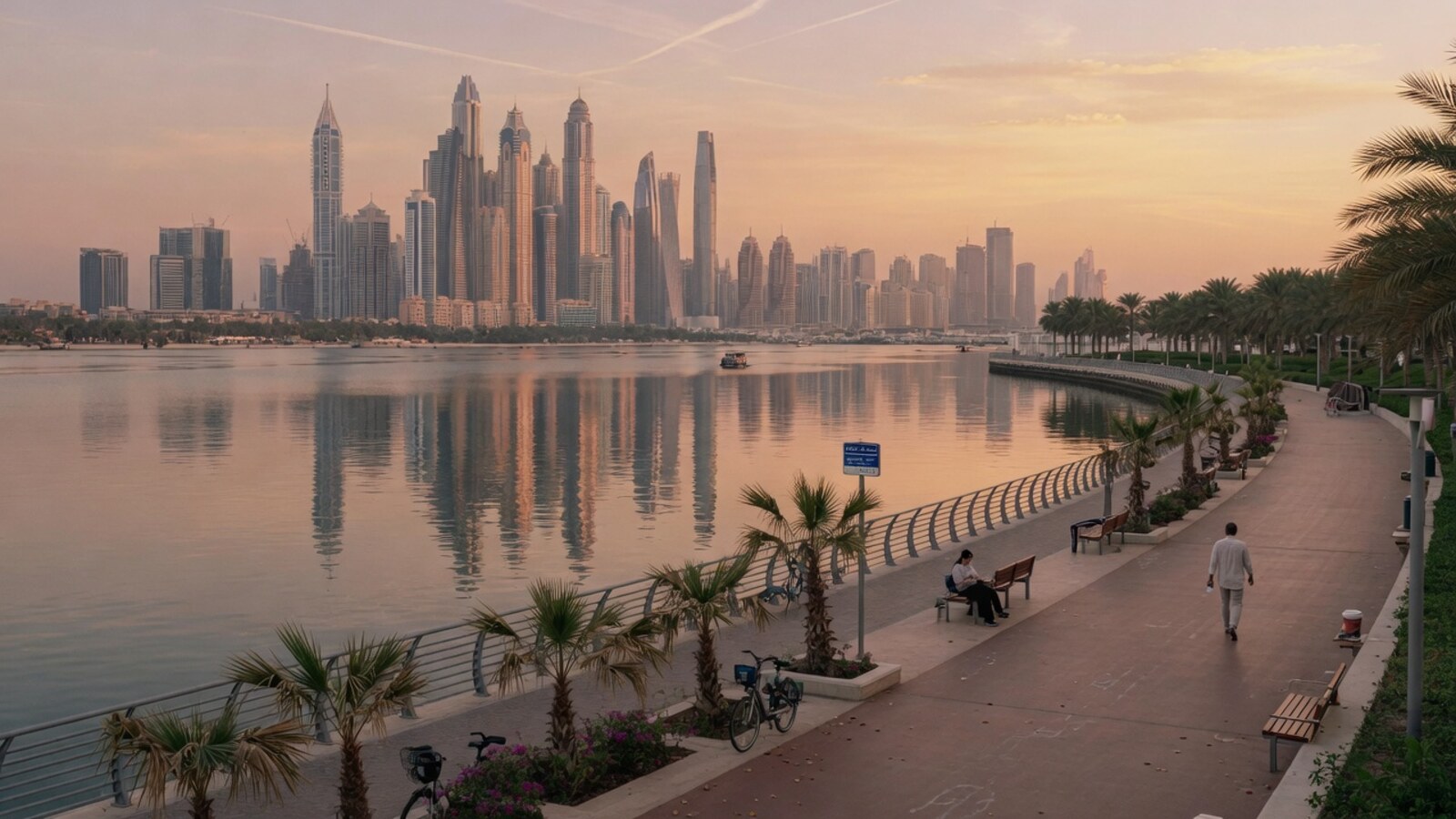 Dubai Marina promenade golden hour for daily expat rhythm